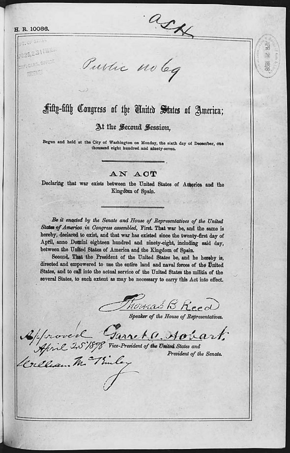 Act of War between the US and Spain from the National Archives