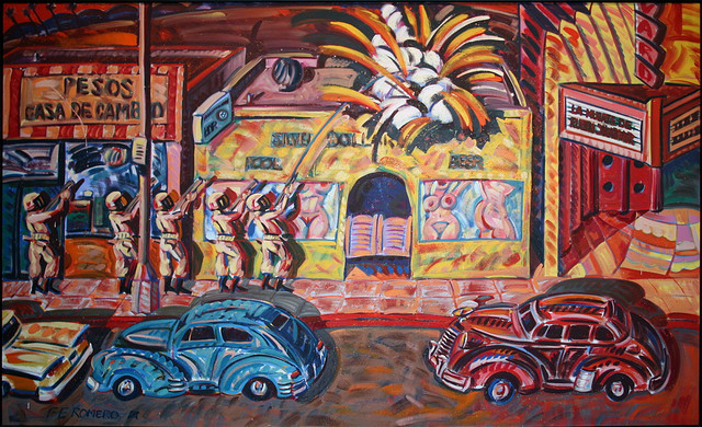 “Death of Rubén Salazar,” 1986, oil on canvas by Frank Romero. Photo by Flicr user Cliff- Creative Commons.